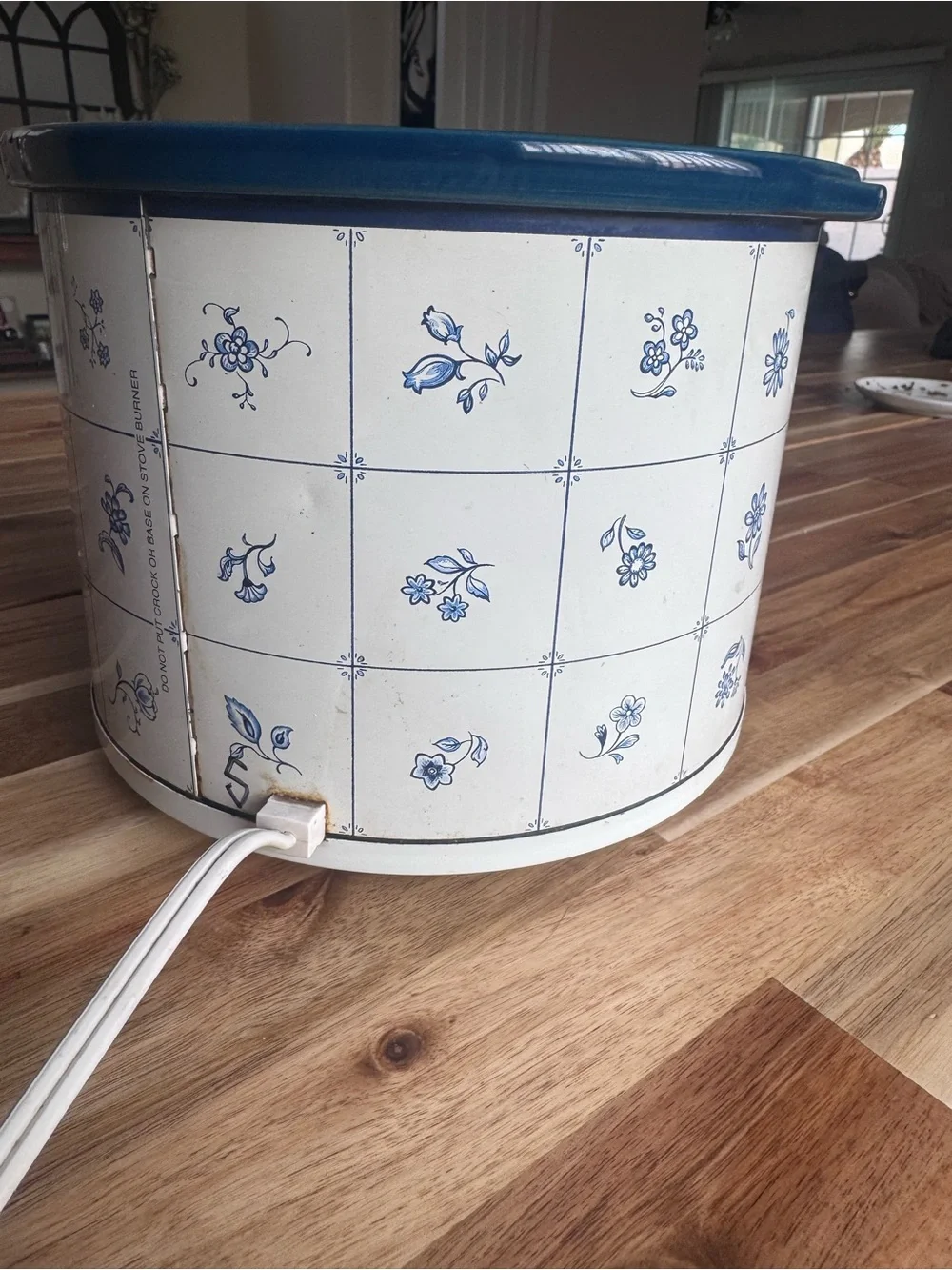 Vintage Rival Crock-Pot 3120 Blue Floral Stoneware Slow Cooker USA w Lid Tested!